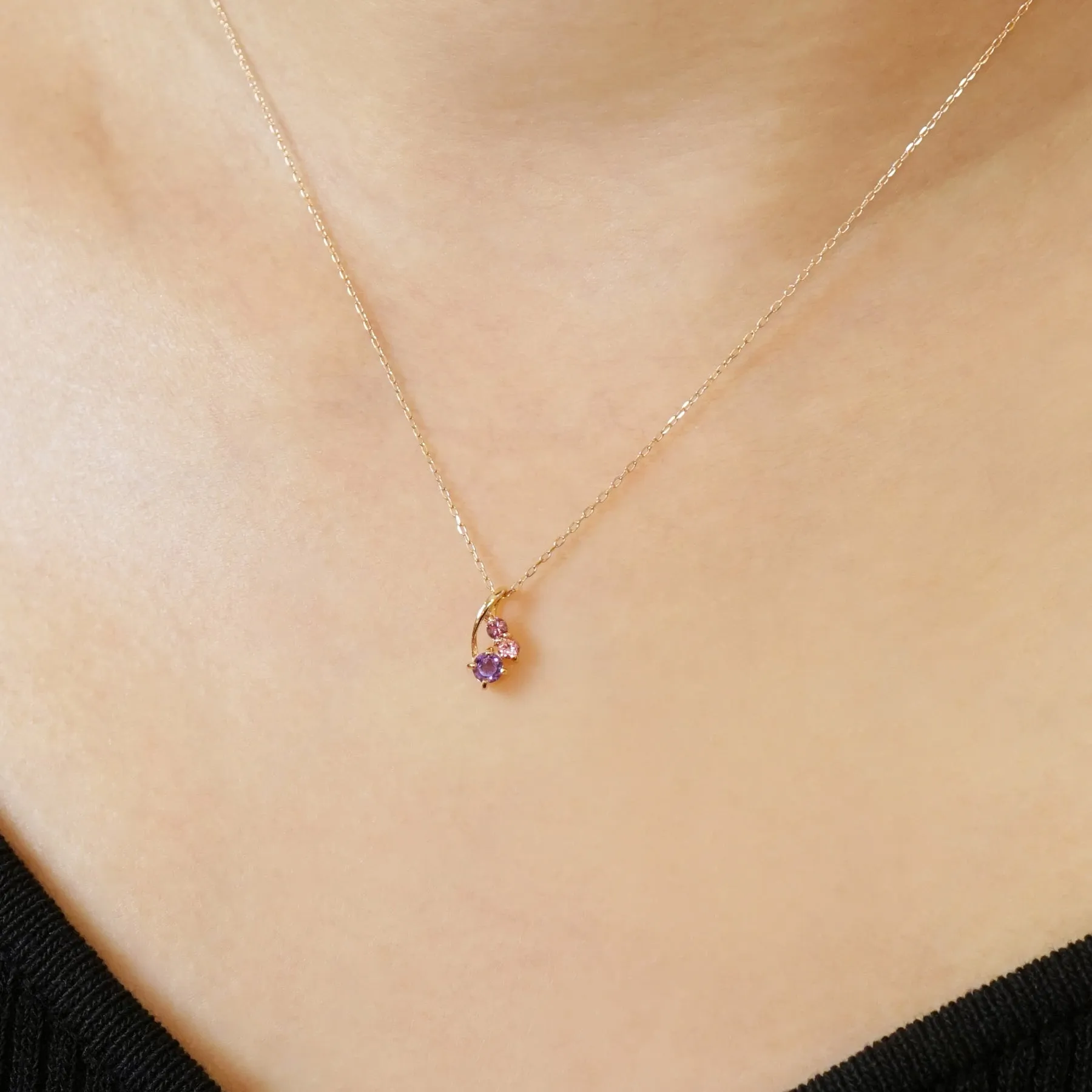 10K Multicolor Twisted Line Necklace (Rose Gold)