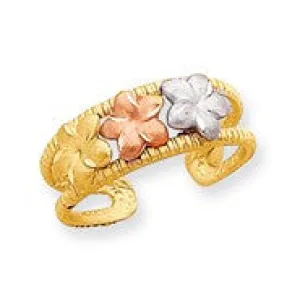 14k Yellow Gold Two-tone & Rhodium Plumeria Toe Ring