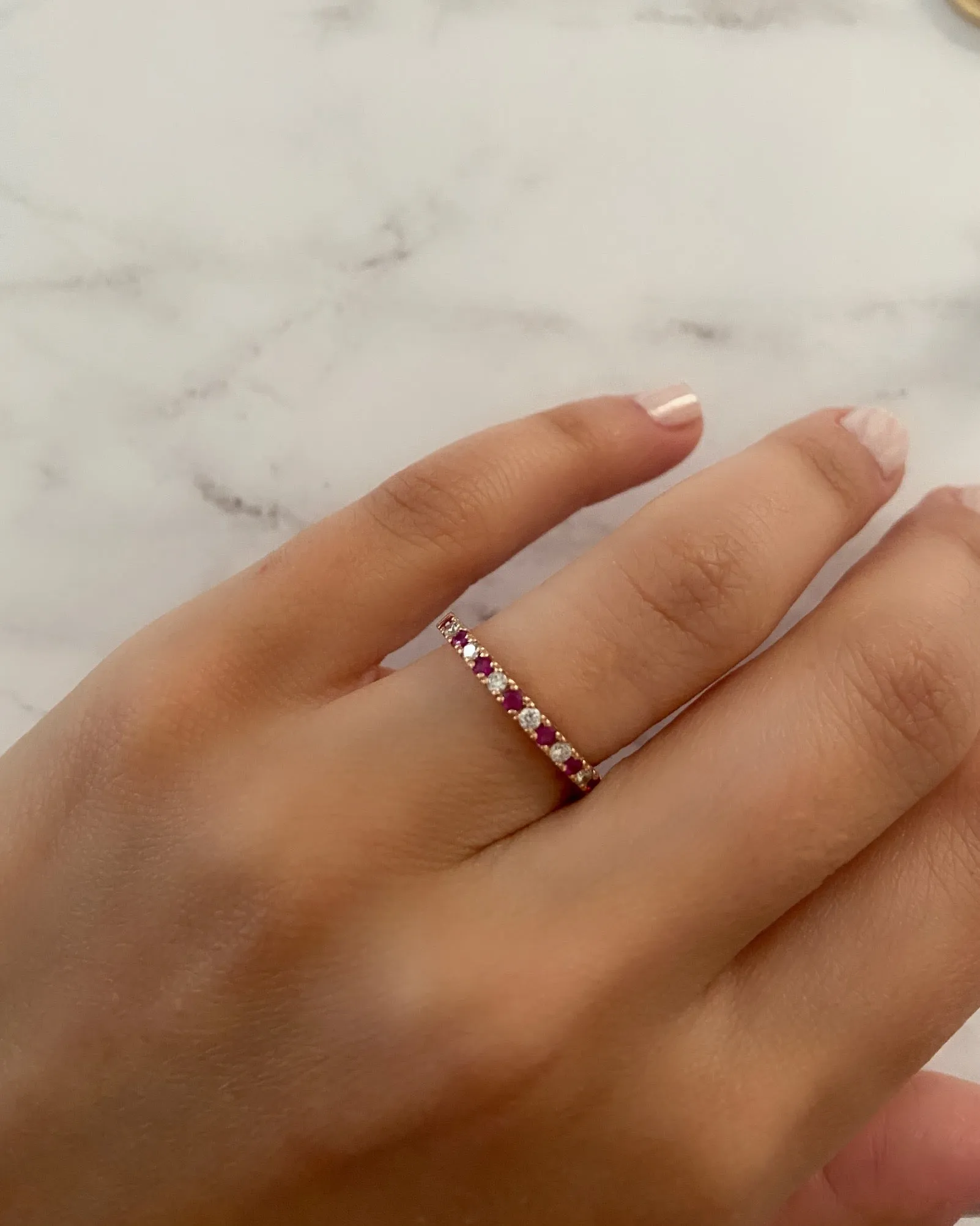 2mm Alternating Diamond and Birthstone Ring