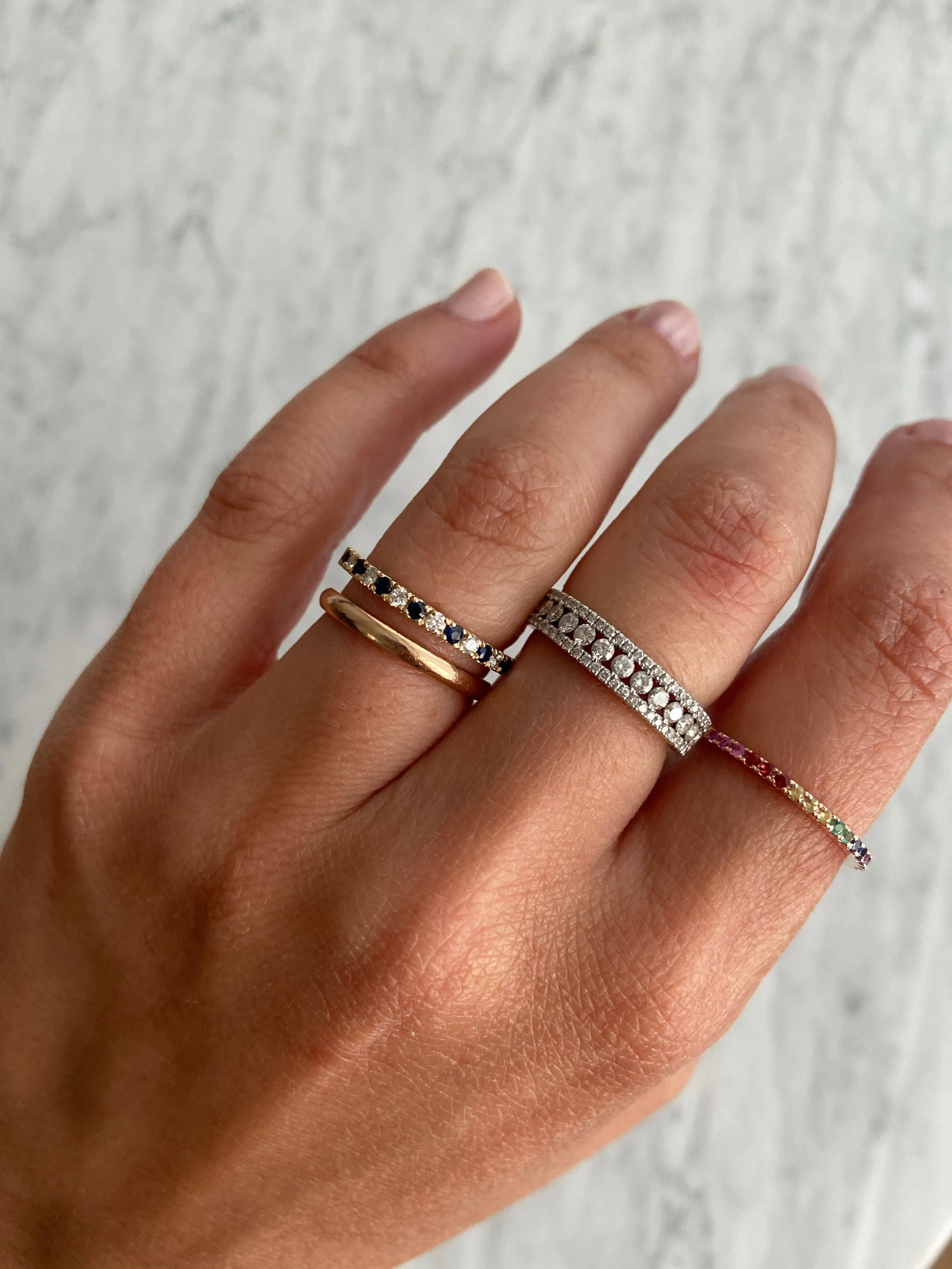 2mm Alternating Diamond and Birthstone Ring