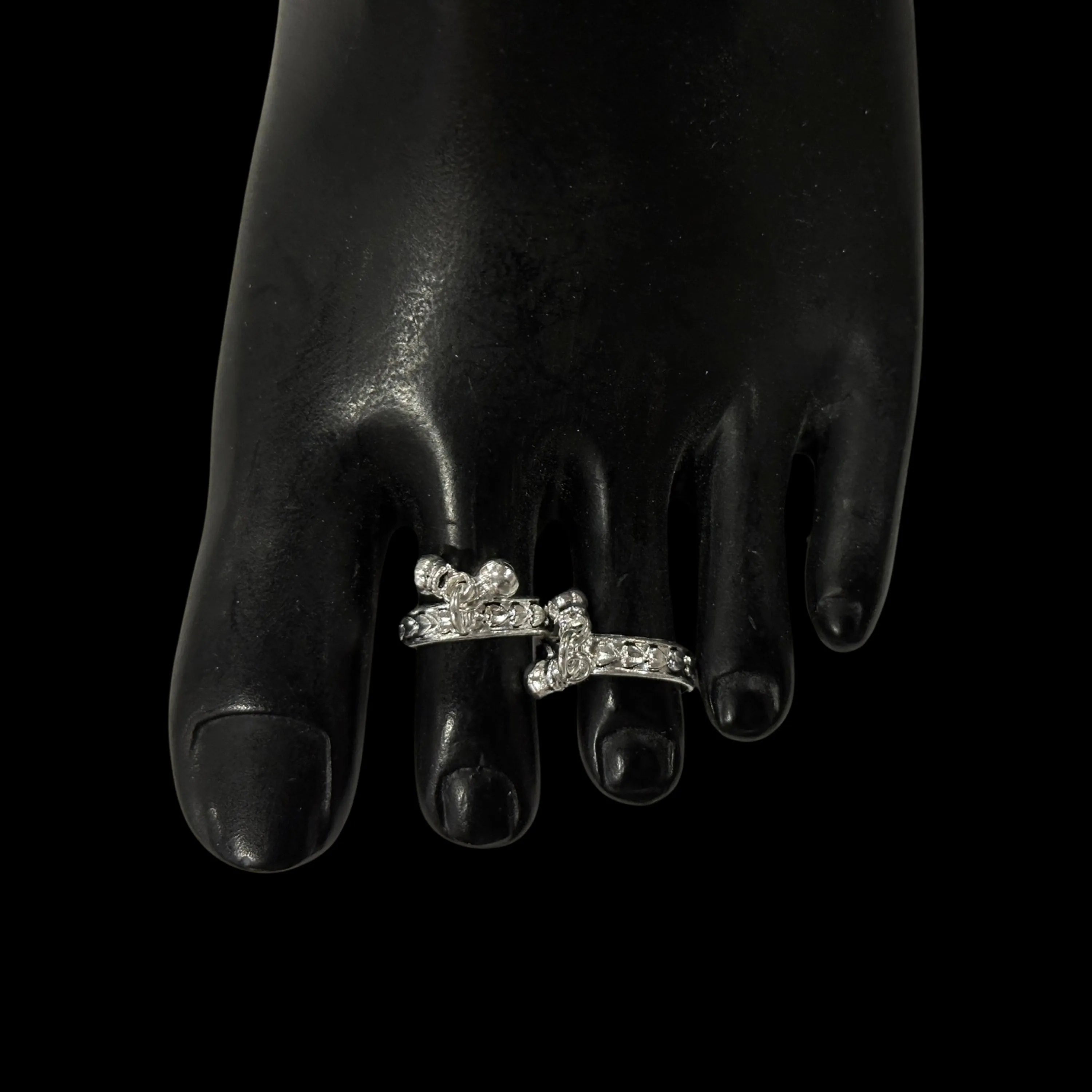 925 Sterling Silver Oxidized Toe-rings with bells - Design #19