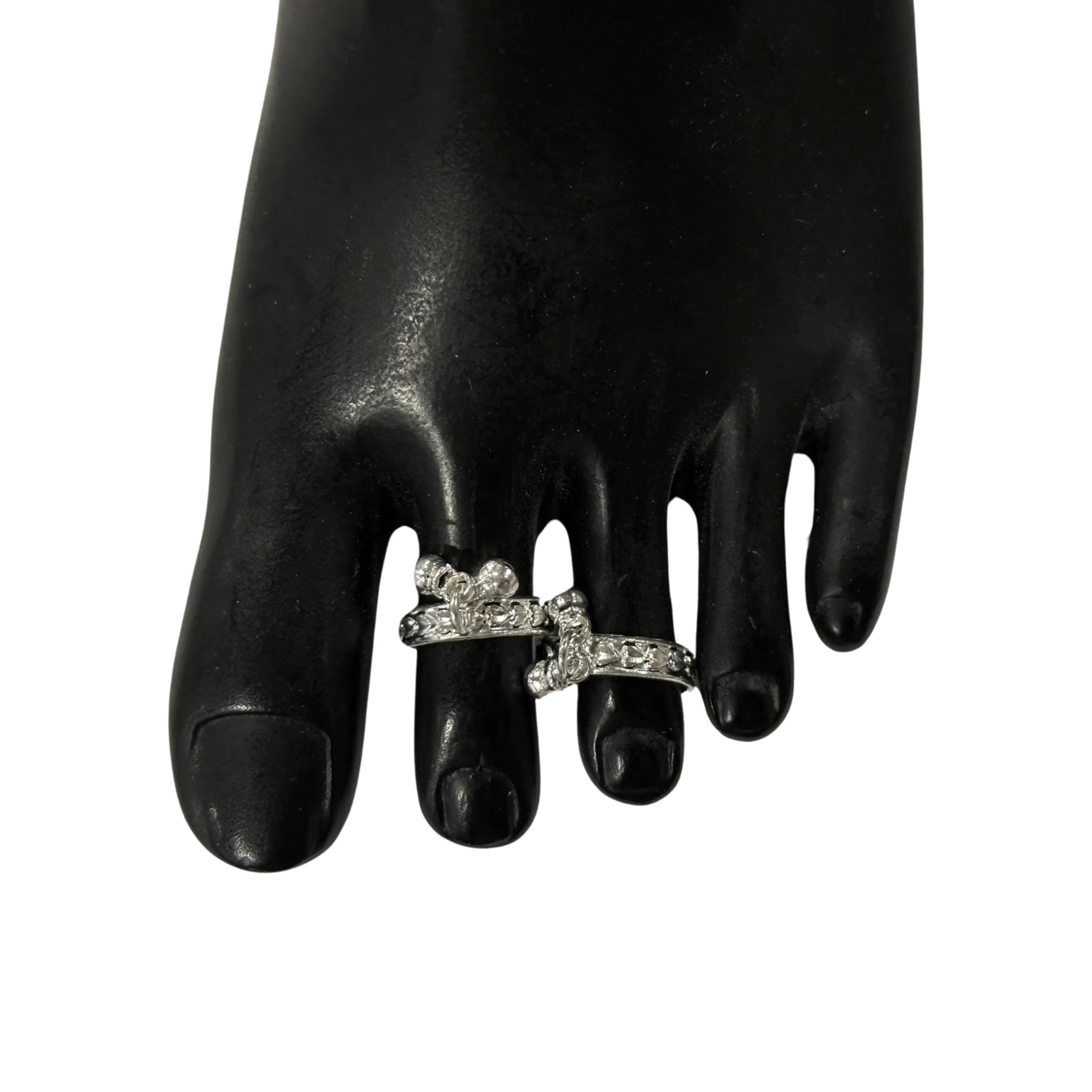 925 Sterling Silver Oxidized Toe-rings with bells - Design #19