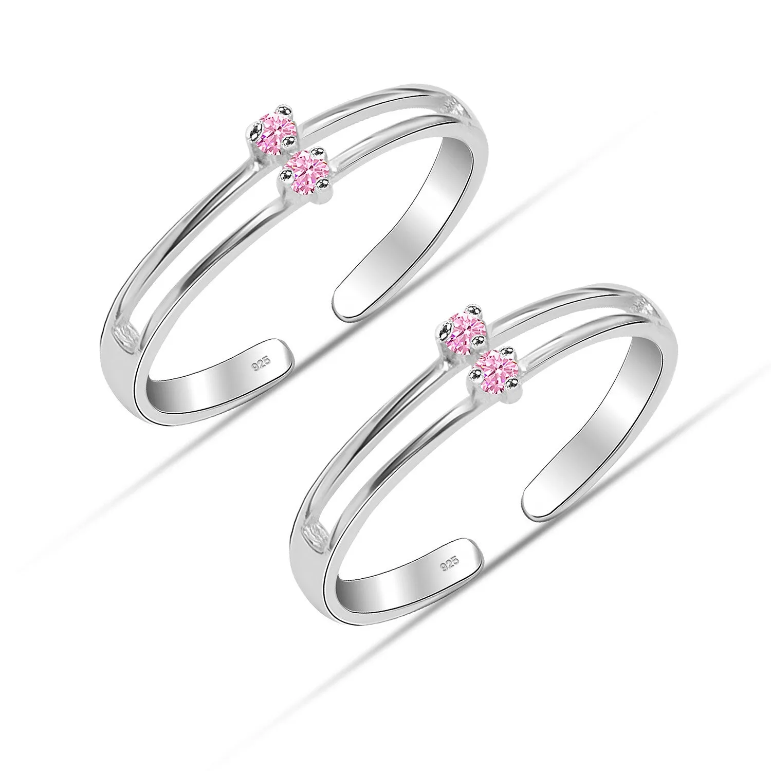 925 Sterling Silver Pink Cubic Zirconia Toe Ring for Women