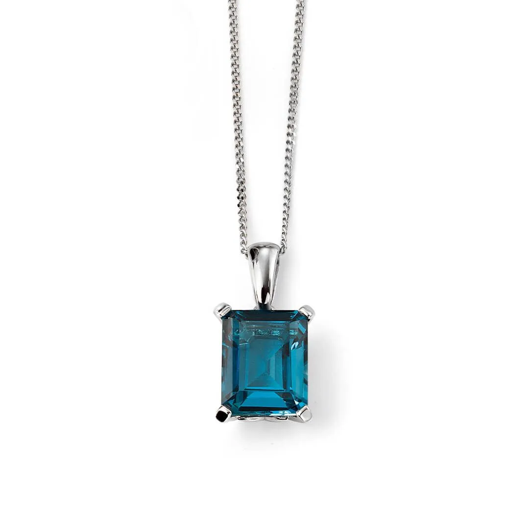 9ct White Gold London Blue Topaz Rectangle Pendant