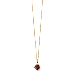 9ct Yellow Gold Garnet & Diamond Pendant & Chain