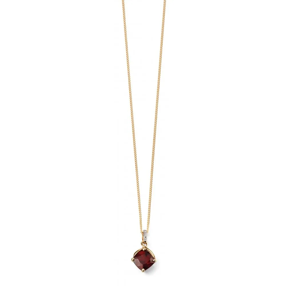 9ct Yellow Gold Garnet & Diamond Pendant & Chain