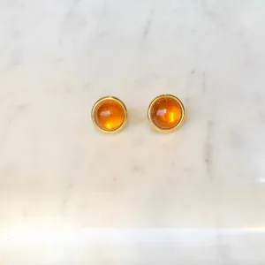 Amber Cabochon 9ct Gold Stud Earrings