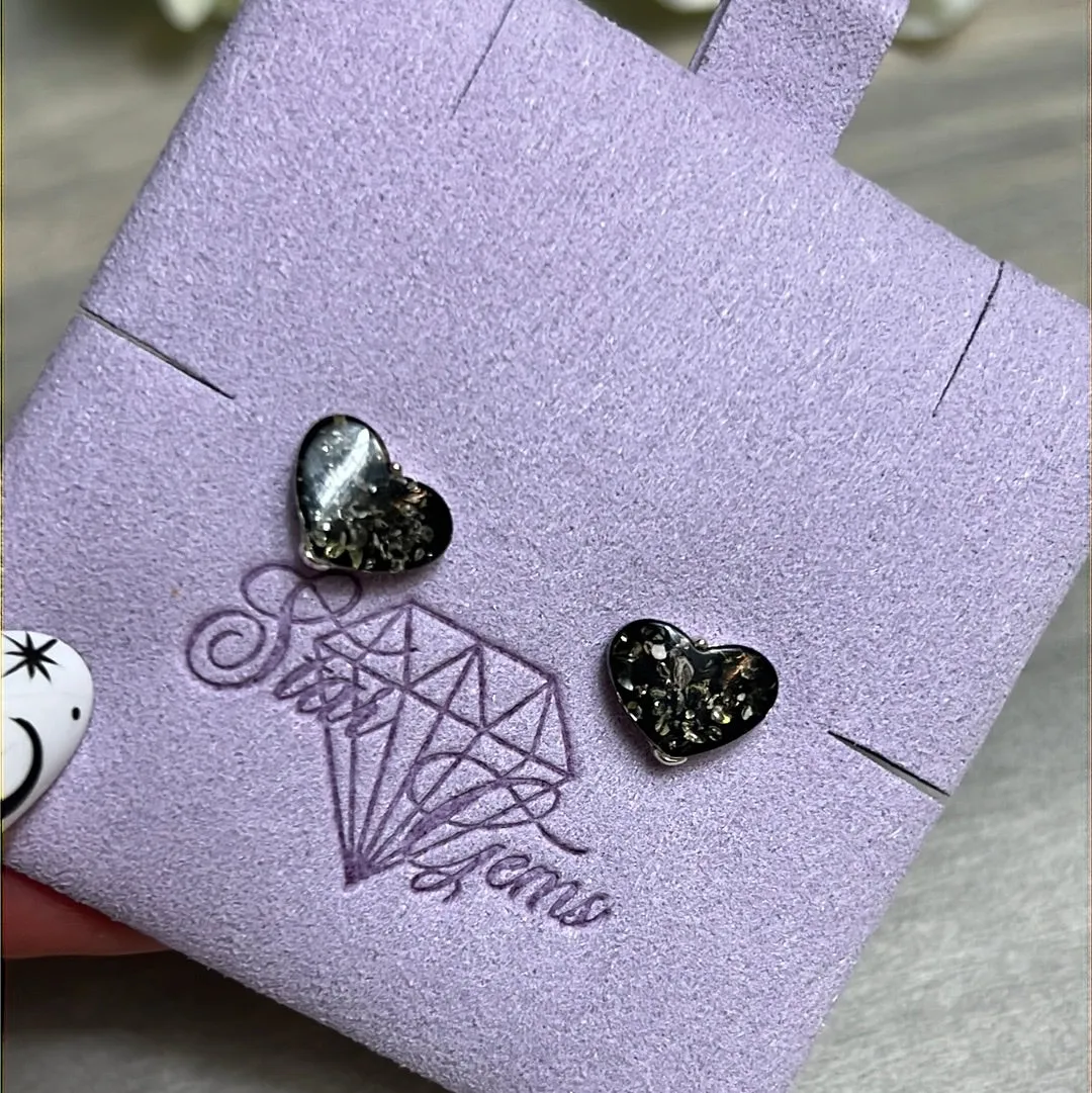 Amber Heart 925 Sterling Silver Studs - green amber