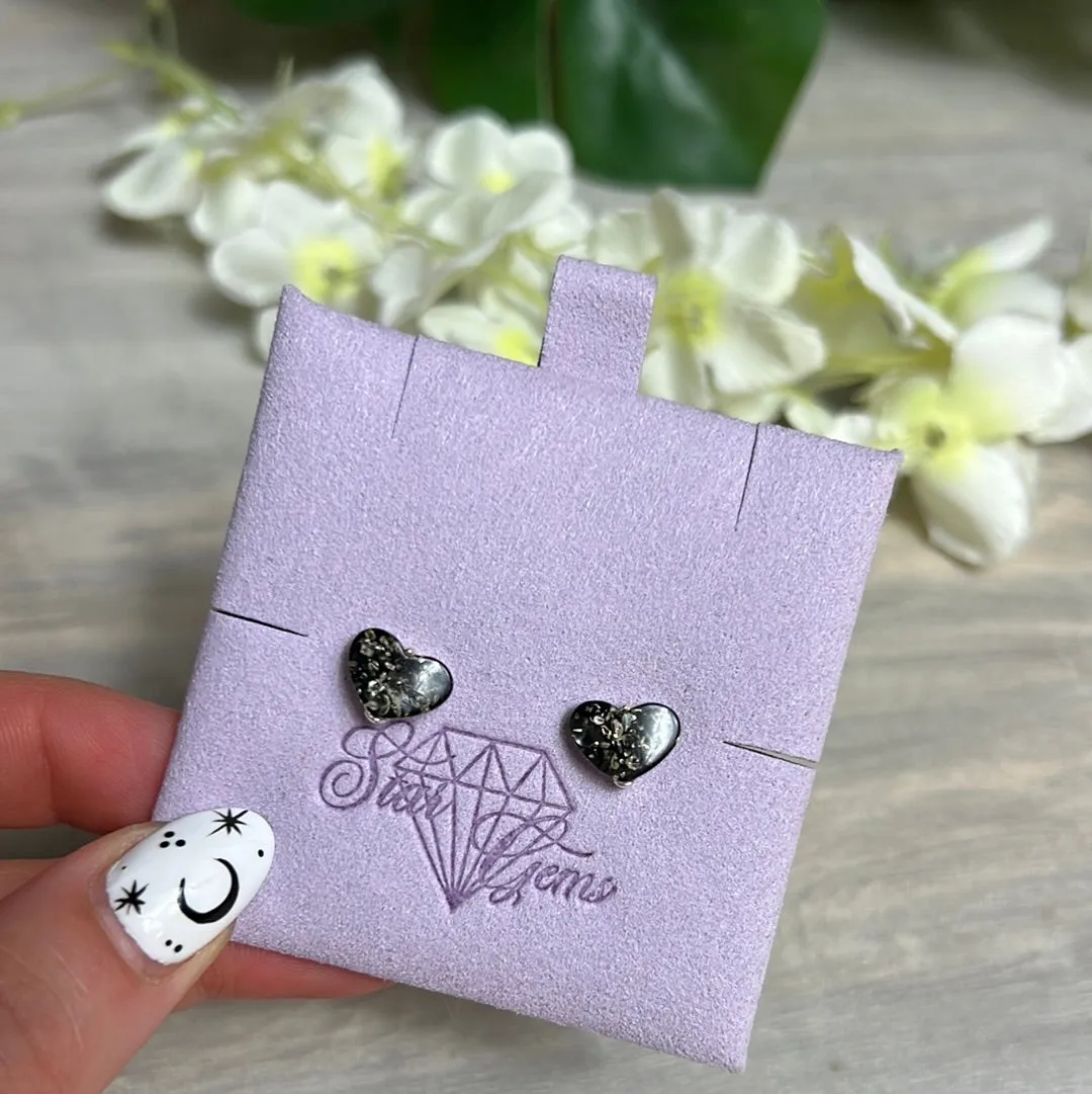 Amber Heart 925 Sterling Silver Studs - green amber