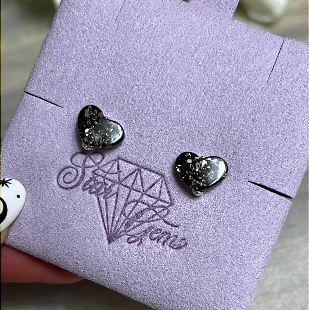 Amber Heart 925 Sterling Silver Studs - green amber