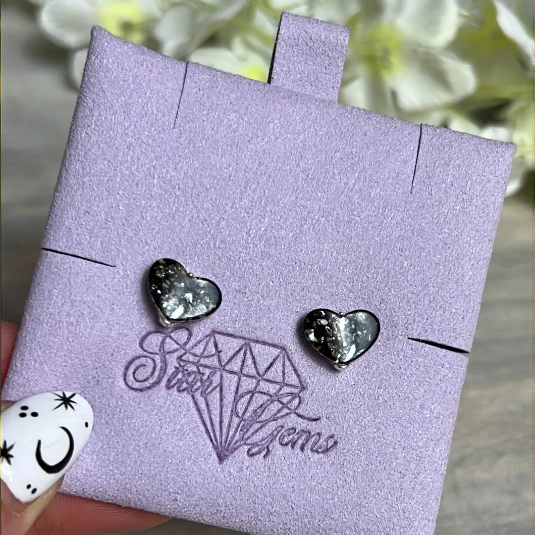 Amber Heart 925 Sterling Silver Studs - green amber