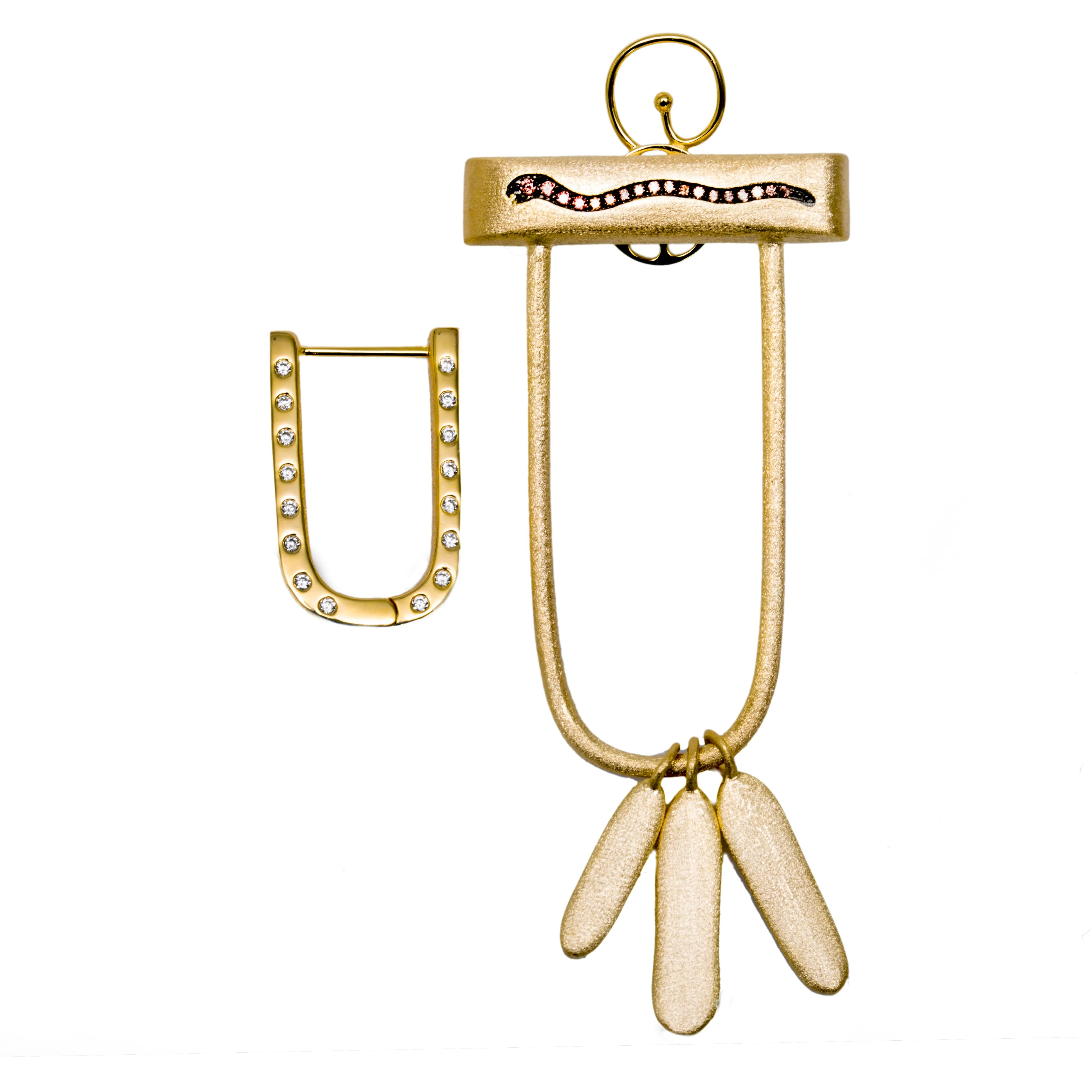 AMMANII Mix-and-Match Pavé Snake Drop Earrings in Vermeil Gold