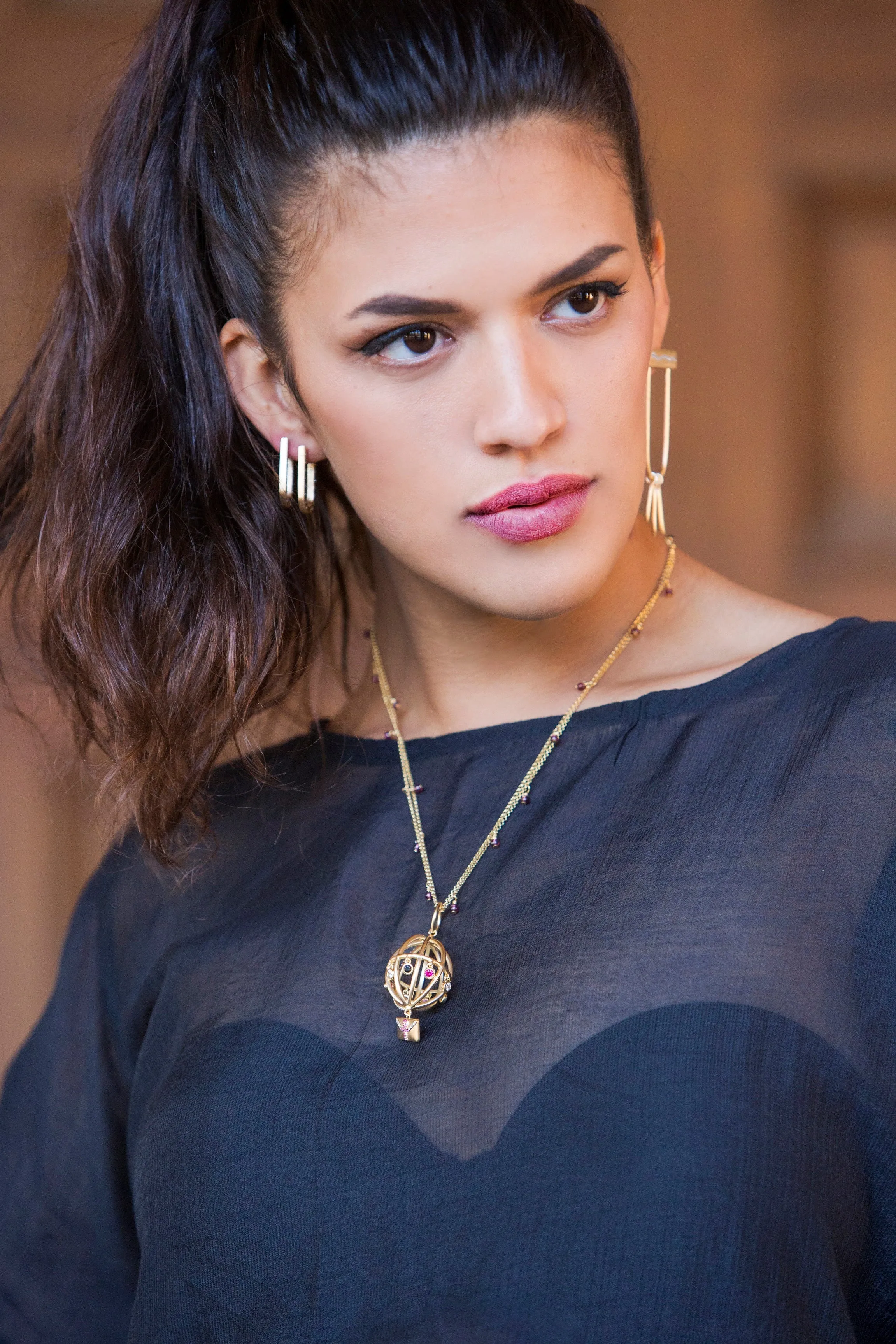 AMMANII Mix-and-Match Pavé Snake Drop Earrings in Vermeil Gold