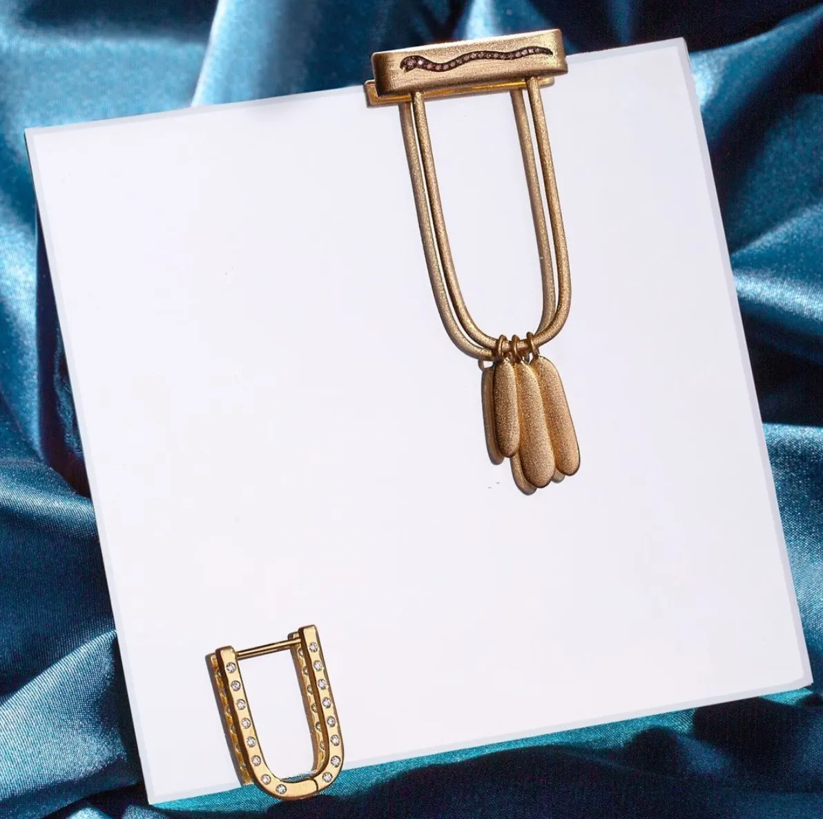 AMMANII Mix-and-Match Pavé Snake Drop Earrings in Vermeil Gold