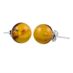 Anya: Natural Baltic Amber Ball Stud Earrings 14K White Gold