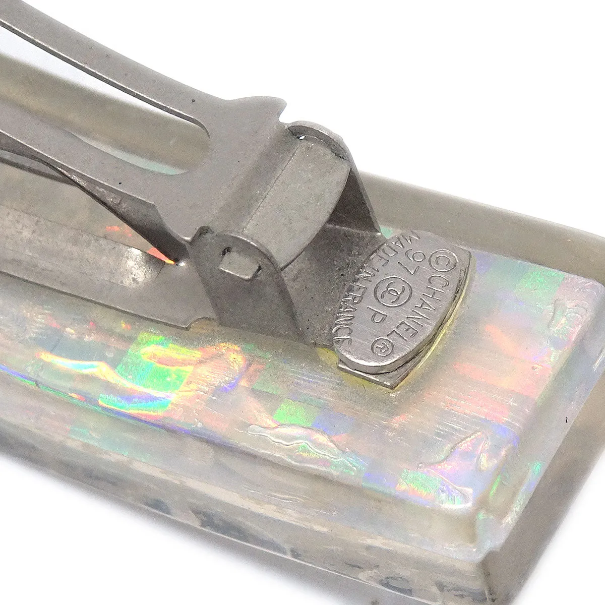 CHANEL 1997 Clear Rainbow Lucite Hair Clip Barrette 15817