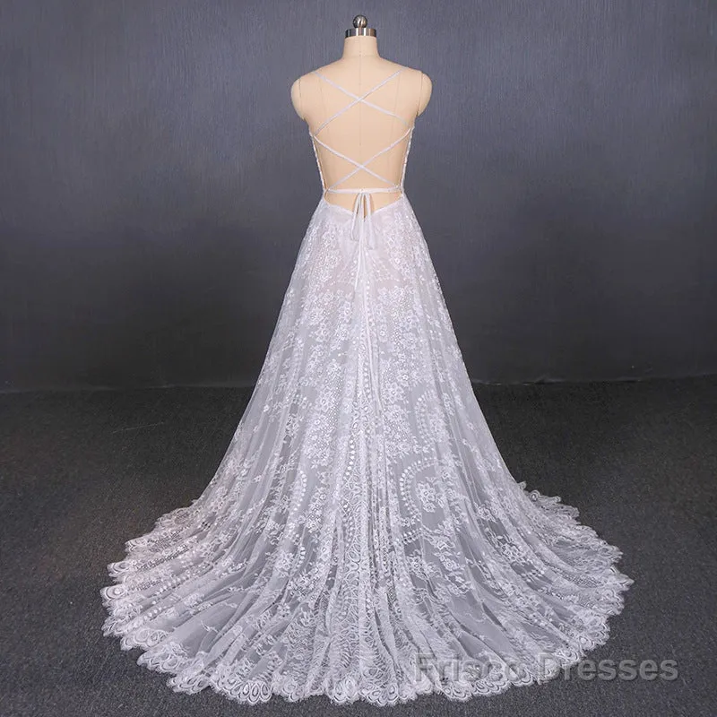 Charming Spaghetti Straps Long A-line Wedding Dresses Beach Wedding Dresses