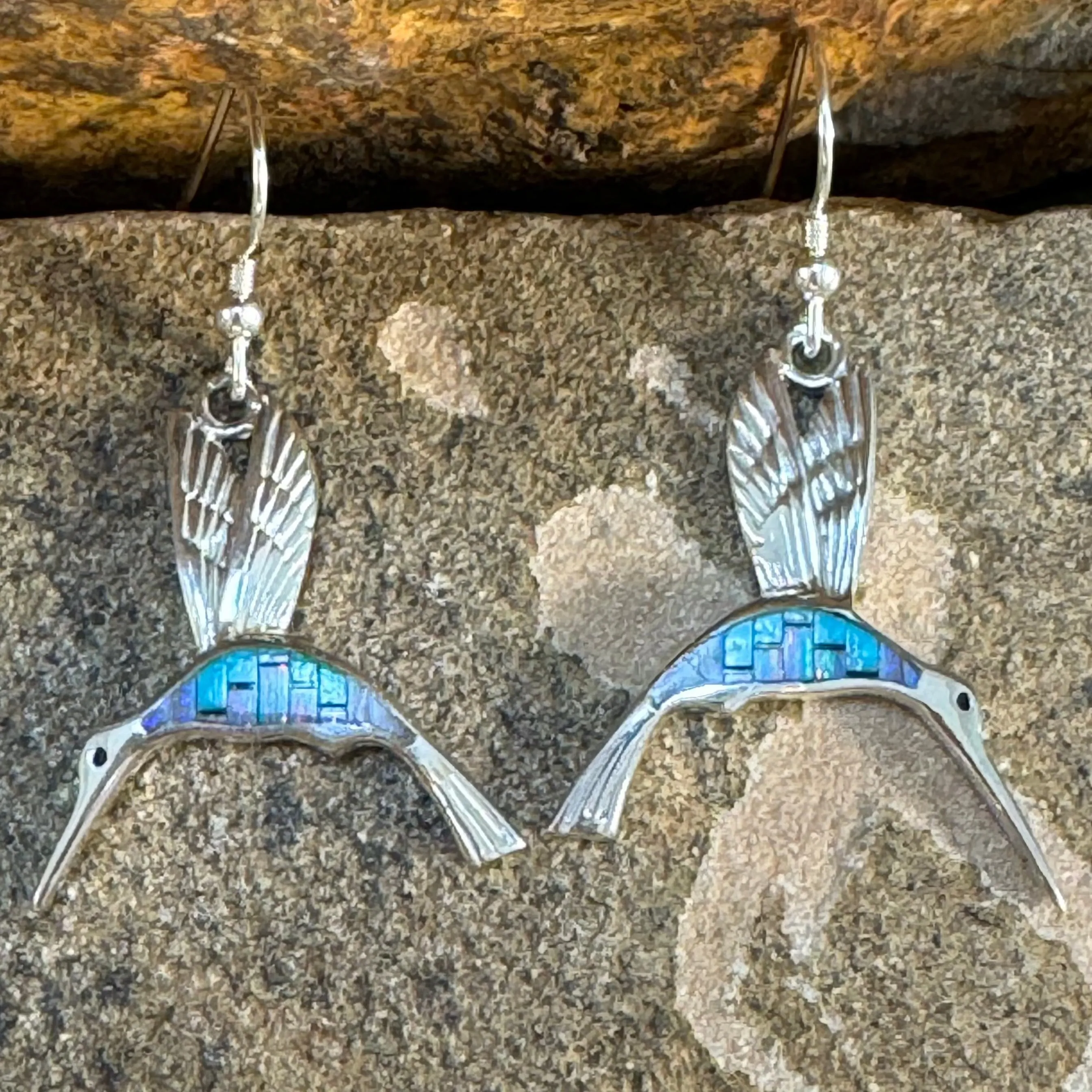 David Rosales Stardust Inlaid Sterling Silver Earrings Hummingbird
