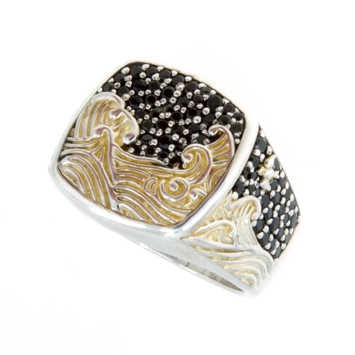 David Yurman Waves Signet Ring with Black Diamonds