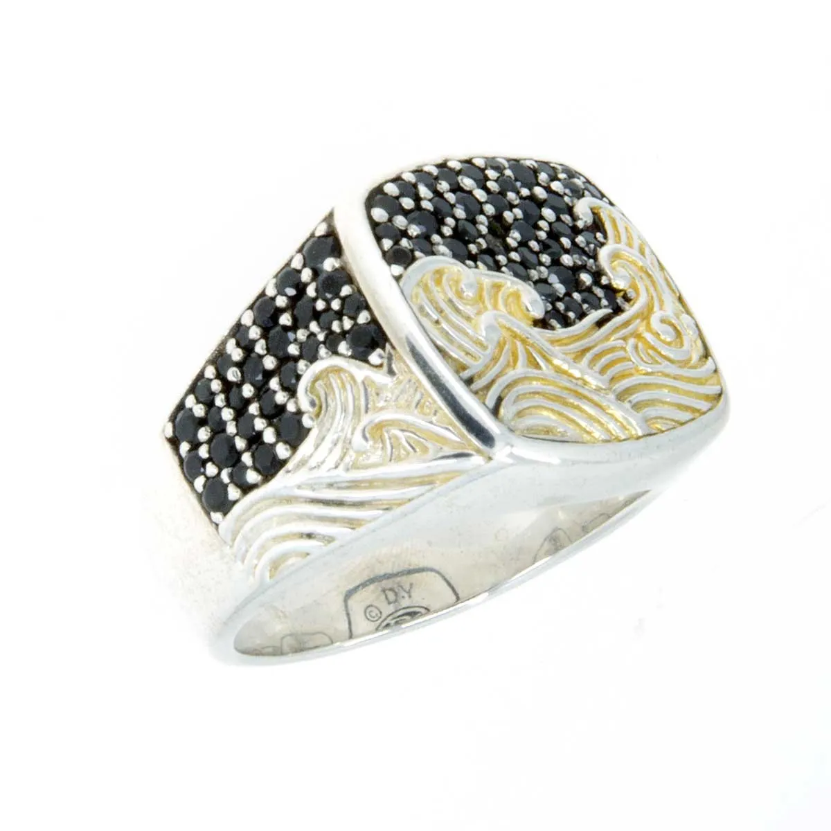 David Yurman Waves Signet Ring with Black Diamonds