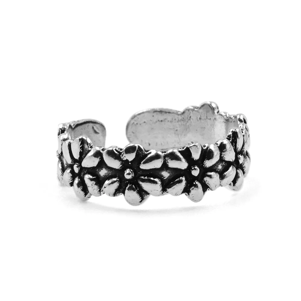 Floral Silver Adjustable Toe Ring