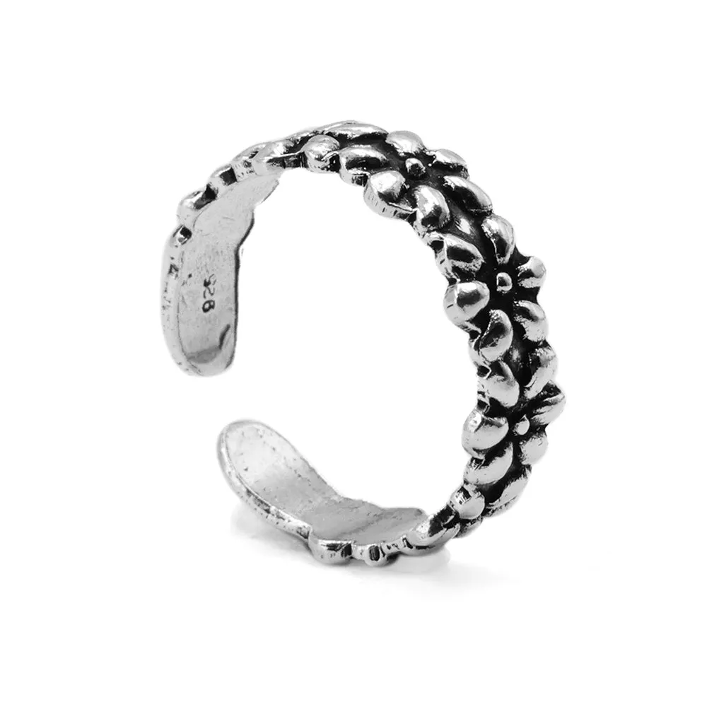 Floral Silver Adjustable Toe Ring