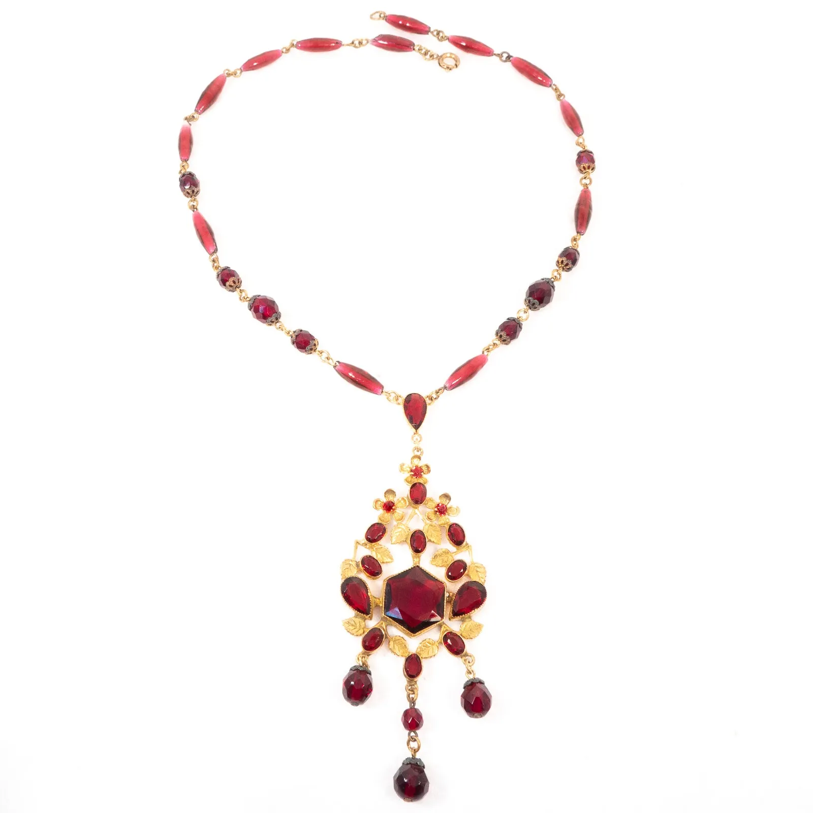 Garnet Colored Glass Necklace Czechoslovakia