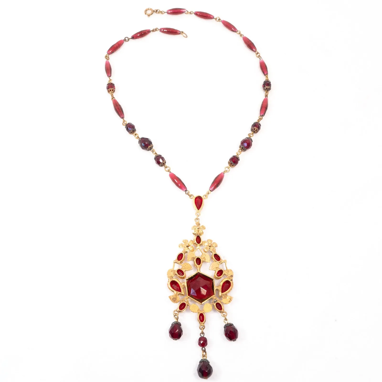 Garnet Colored Glass Necklace Czechoslovakia