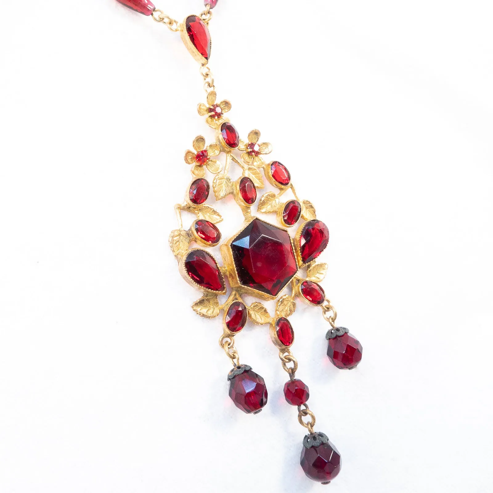 Garnet Colored Glass Necklace Czechoslovakia