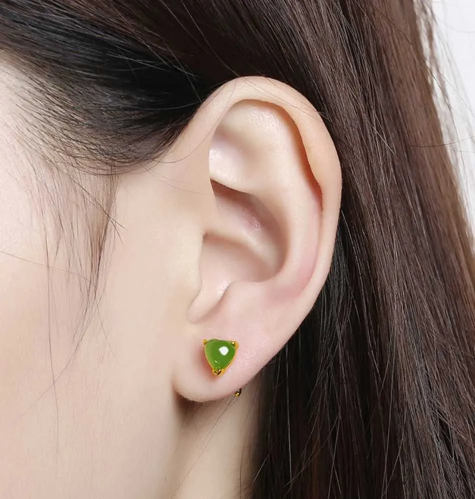 Gold Inlaid Jade Heart-shaped Jasper Earrings-Tajade