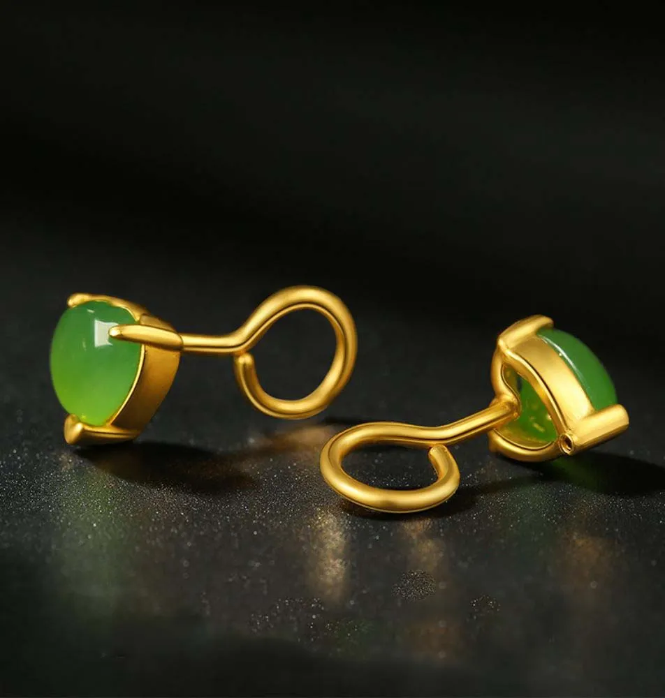 Gold Inlaid Jade Heart-shaped Jasper Earrings-Tajade
