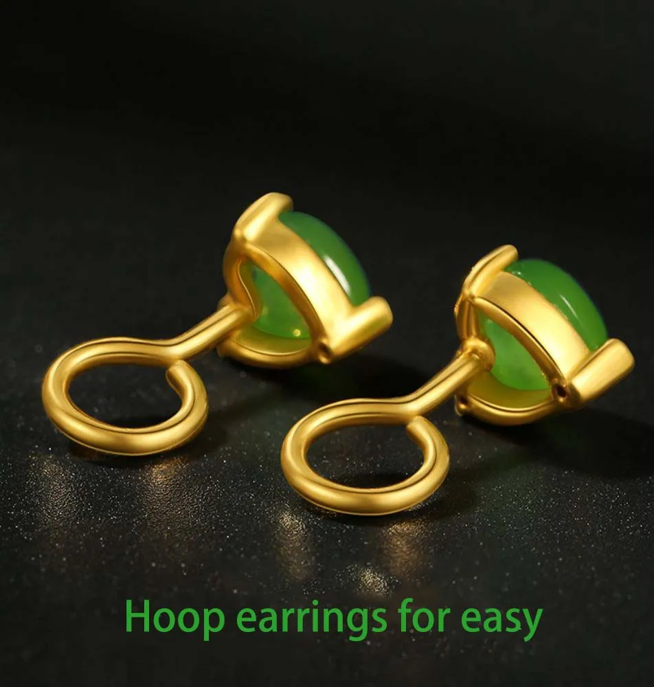 Gold Inlaid Jade Heart-shaped Jasper Earrings-Tajade