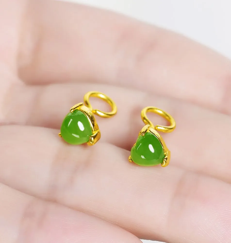 Gold Inlaid Jade Heart-shaped Jasper Earrings-Tajade