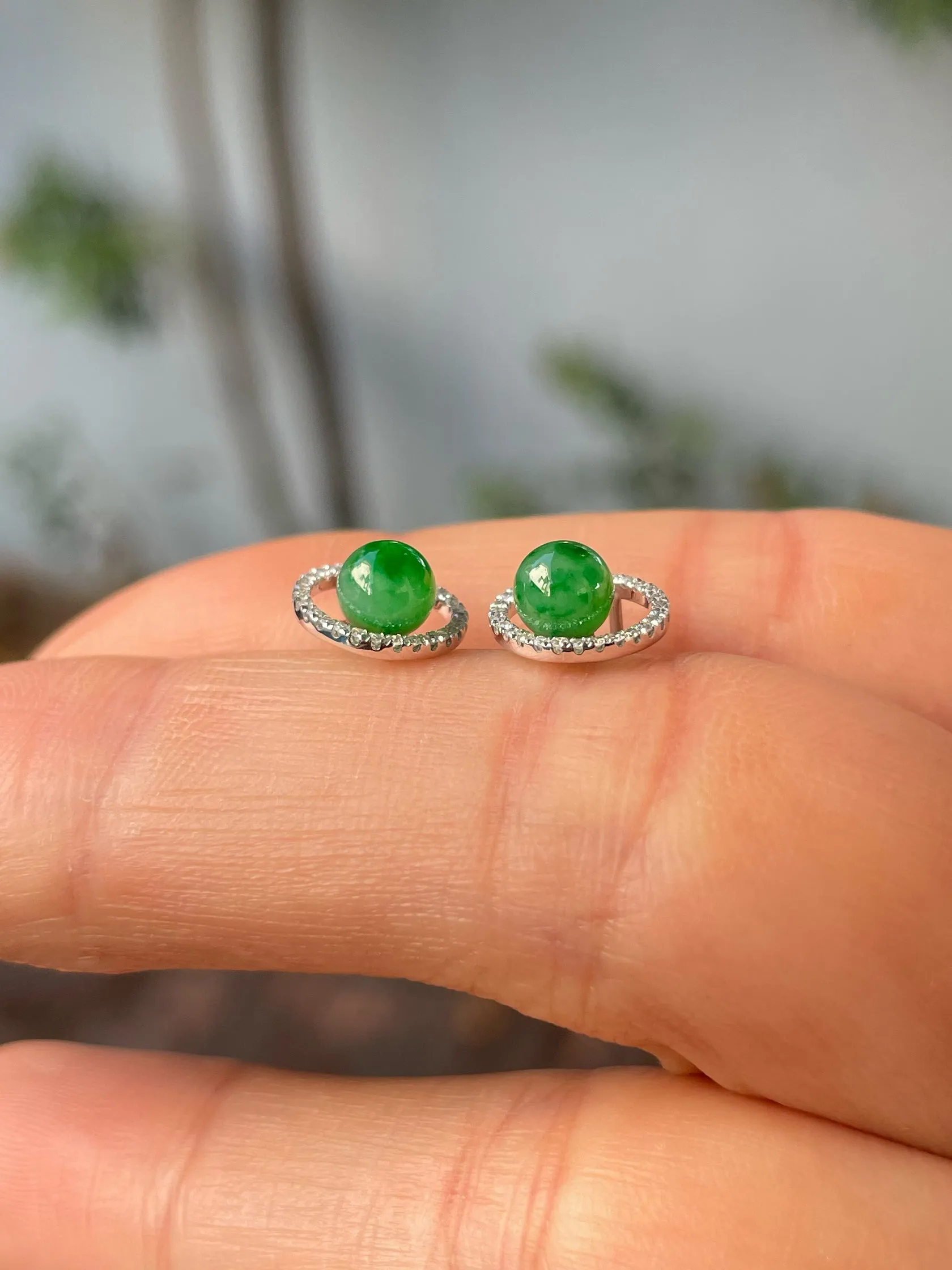 Green Jade Ball Earrings (NJE202)