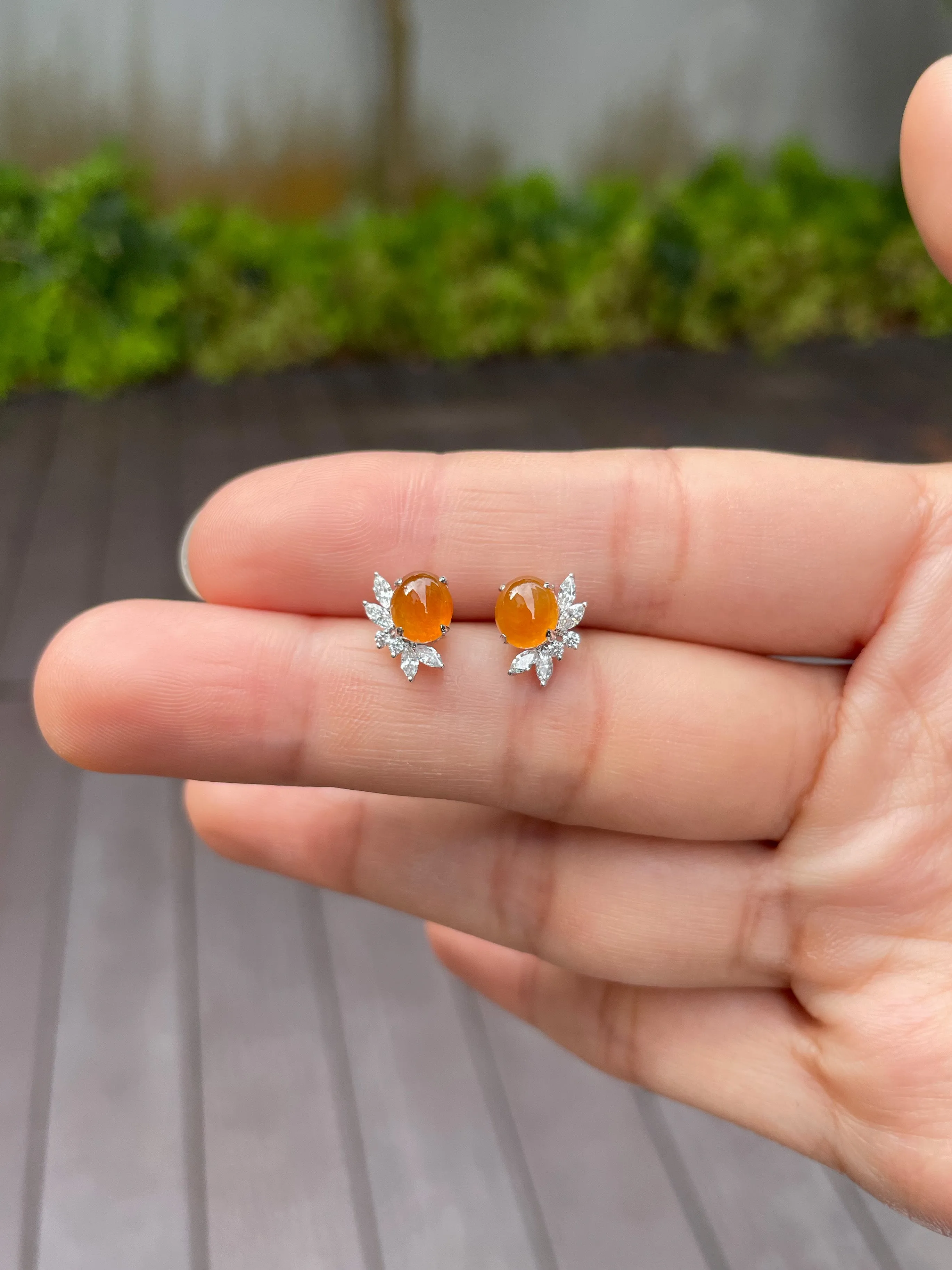 Icy Orange Jade Earrings - Cabochons (NJE051)