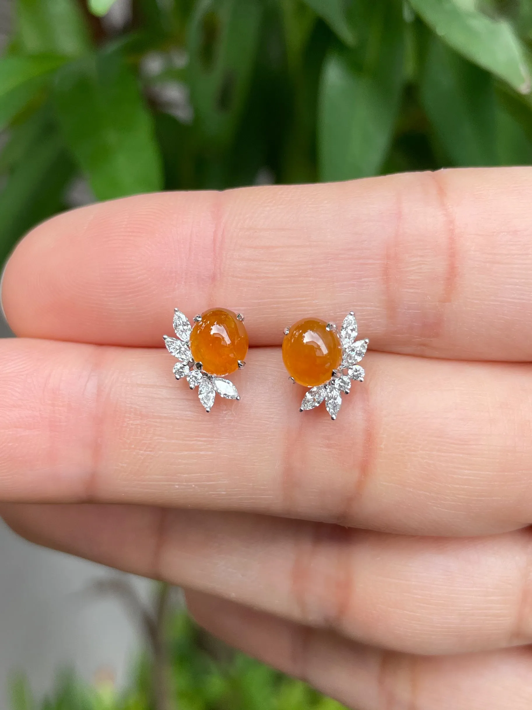 Icy Orange Jade Earrings - Cabochons (NJE051)