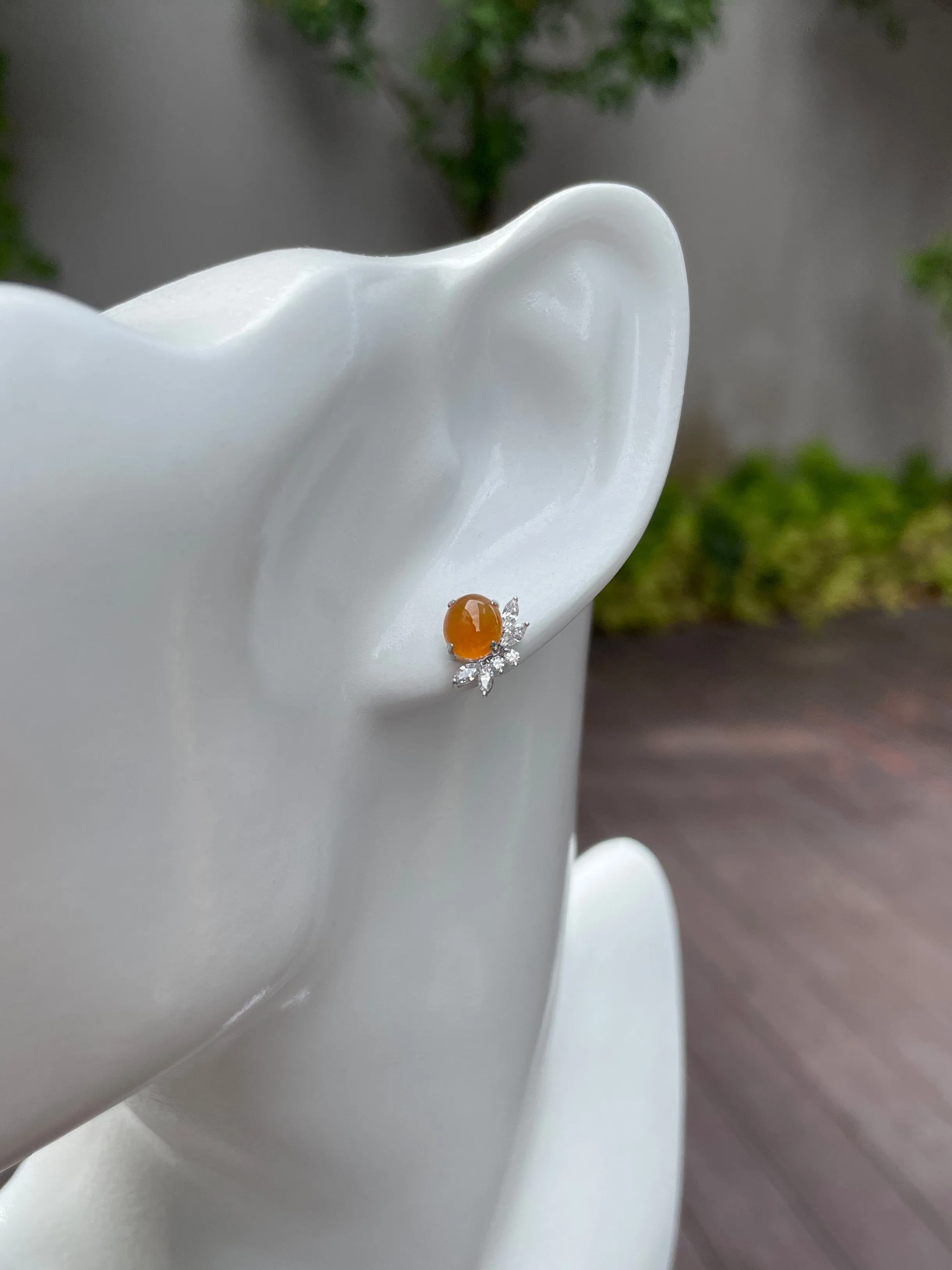 Icy Orange Jade Earrings - Cabochons (NJE051)