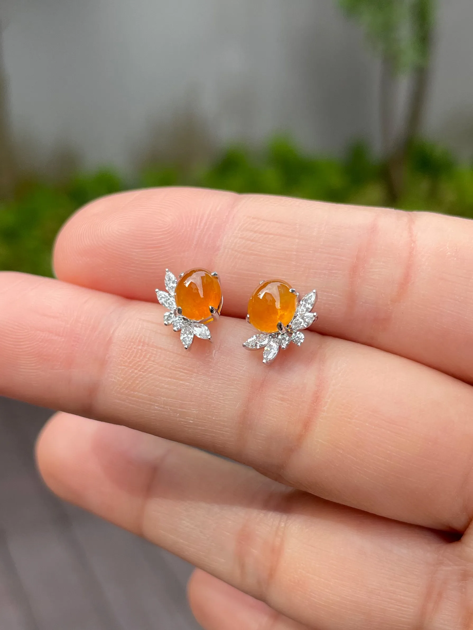 Icy Orange Jade Earrings - Cabochons (NJE051)