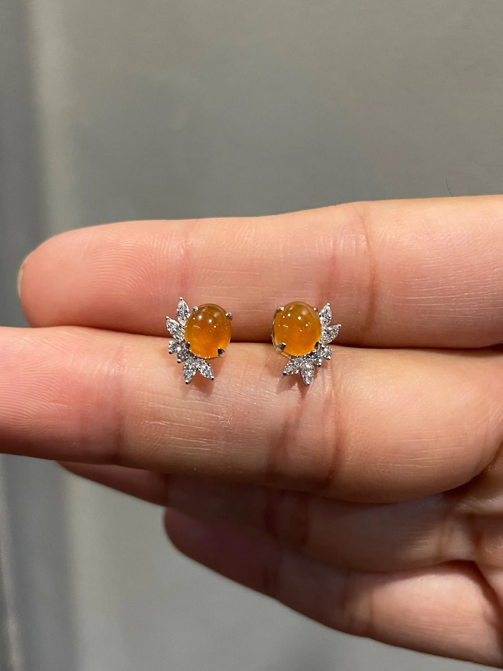 Icy Orange Jade Earrings - Cabochons (NJE051)
