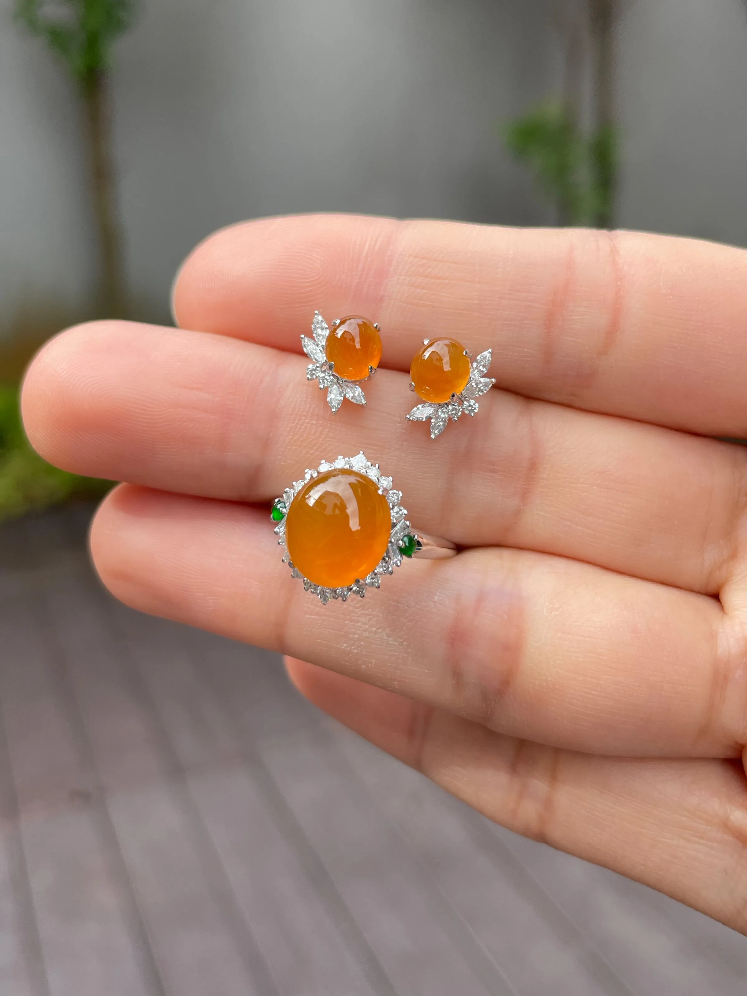 Icy Orange Jade Earrings - Cabochons (NJE051)