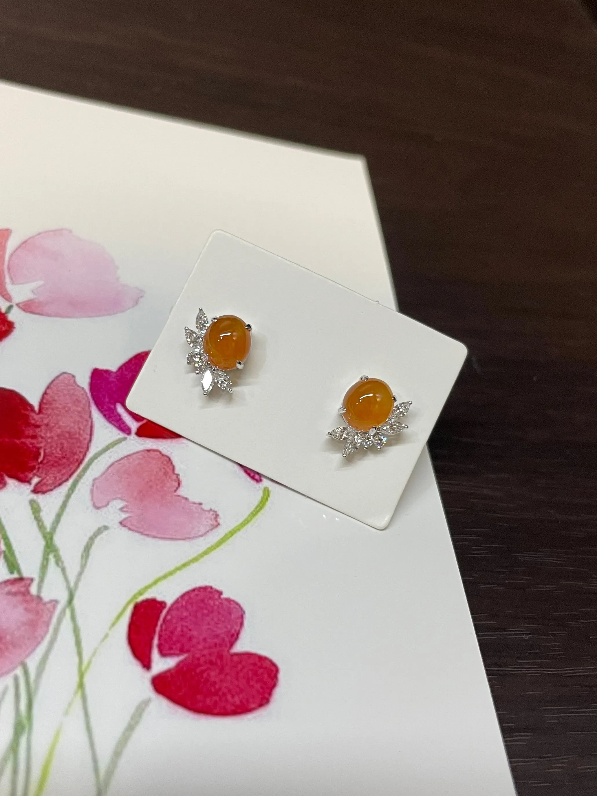 Icy Orange Jade Earrings - Cabochons (NJE051)