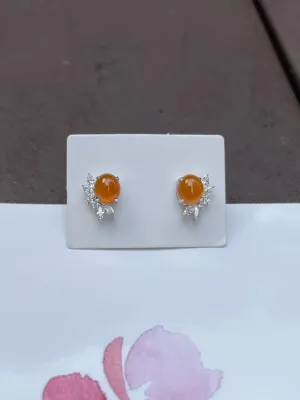 Icy Orange Jade Earrings - Cabochons (NJE051)