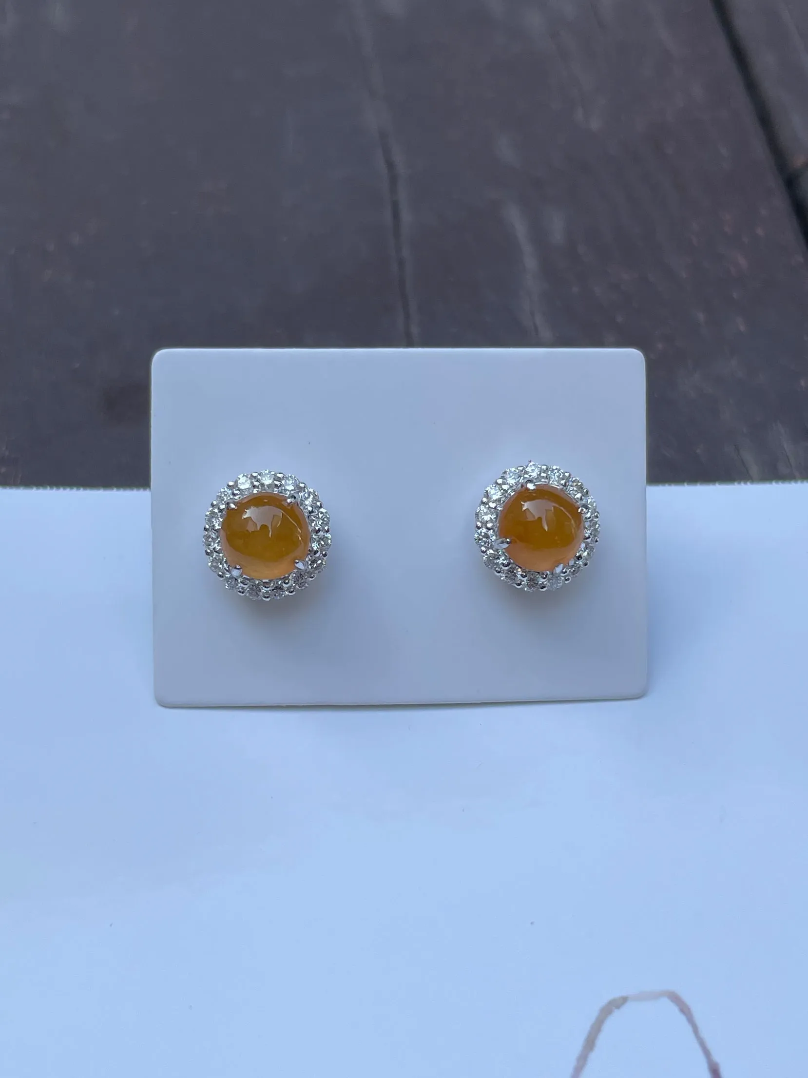 Icy Orangy Yellow Jade Earrings - Cabochons (NJE056)