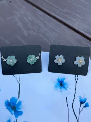 Icy White & Light Green Jade Earrings - Cherry Blossom (NJE037)