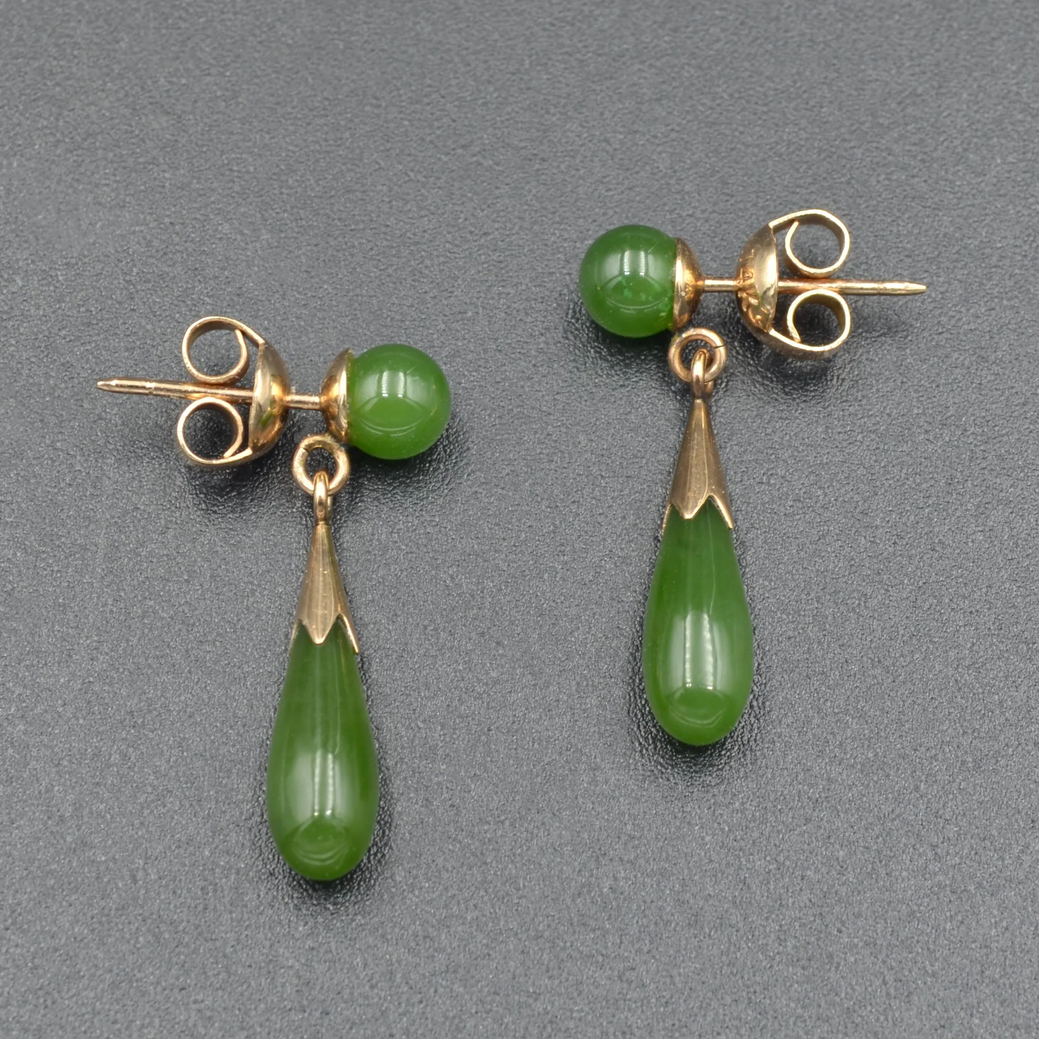 Jade and Gold Drop Earrings