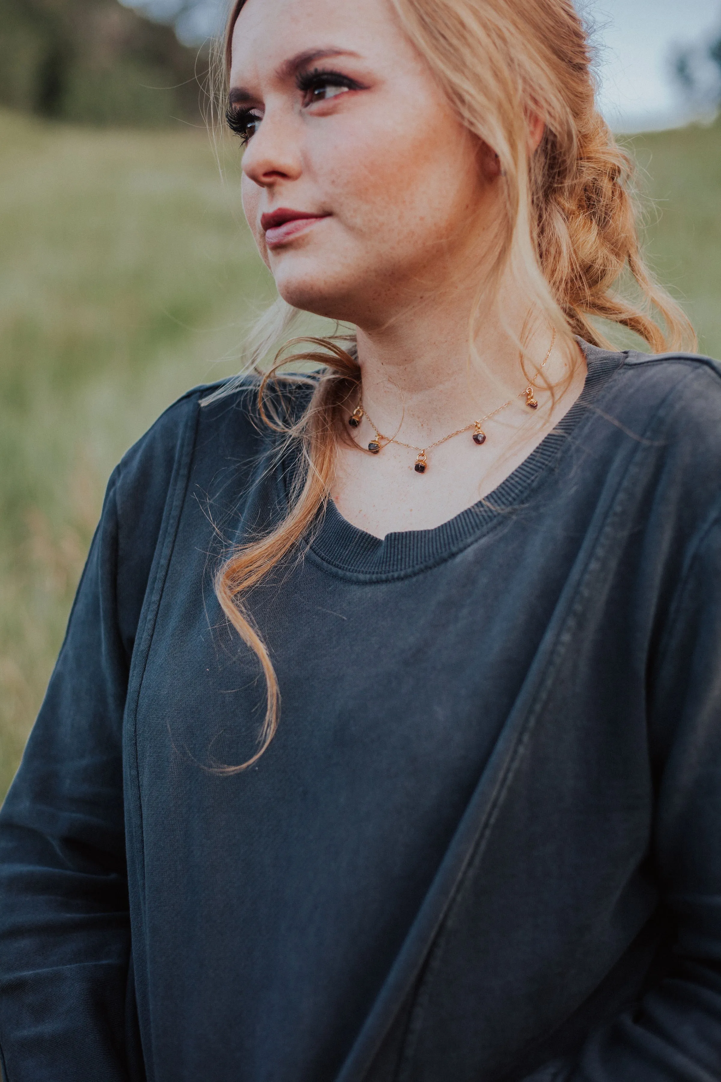 January Raindrops Necklace · Dark Garnet