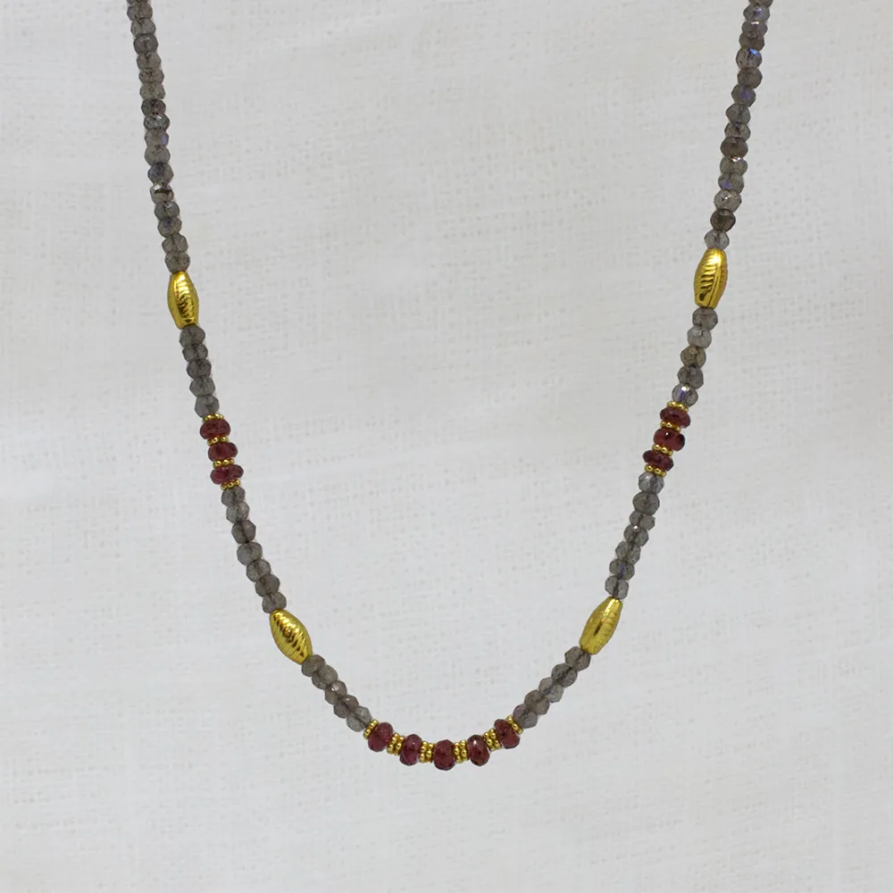 Labradorite and Garnet Forrest Beaded Necklace