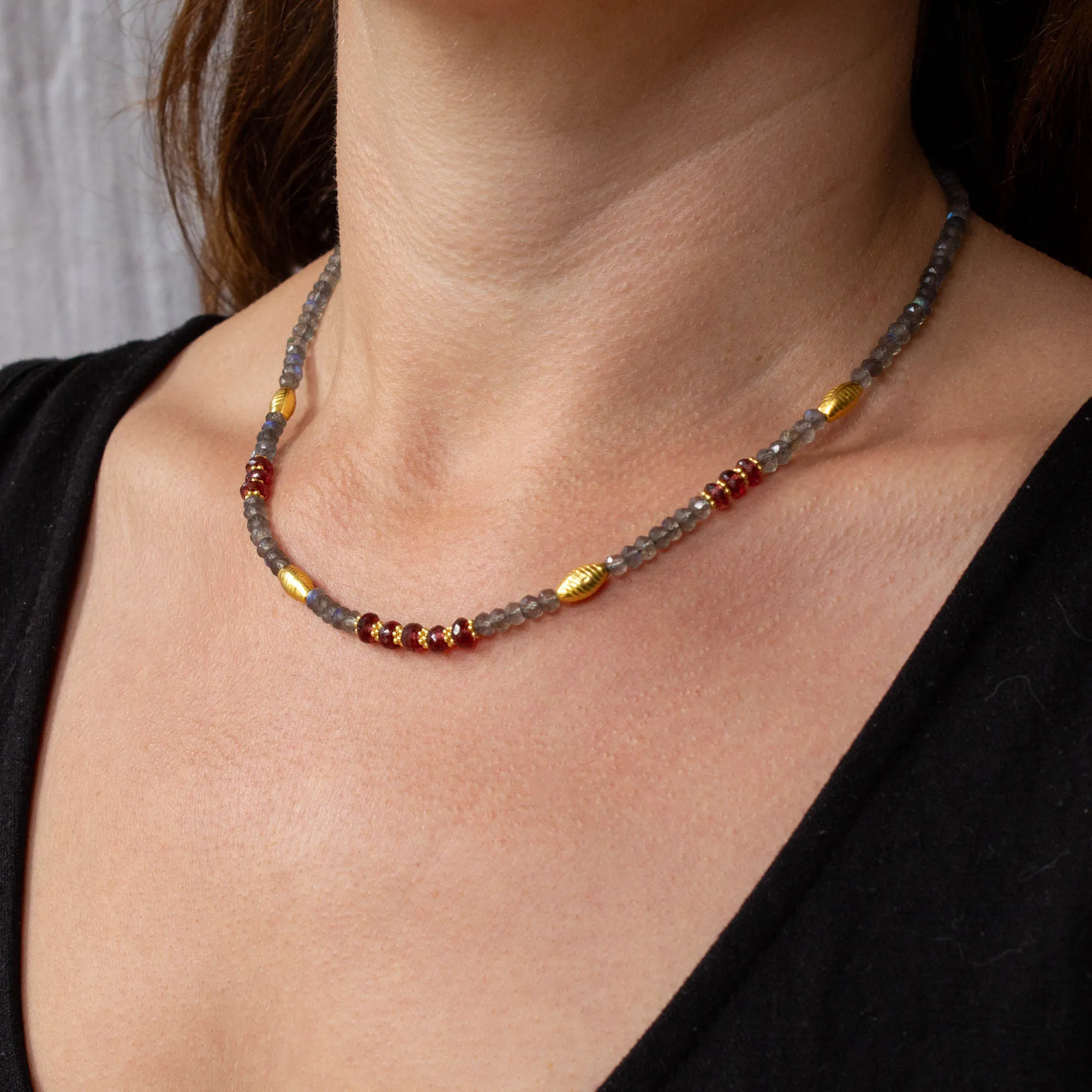 Labradorite and Garnet Forrest Beaded Necklace