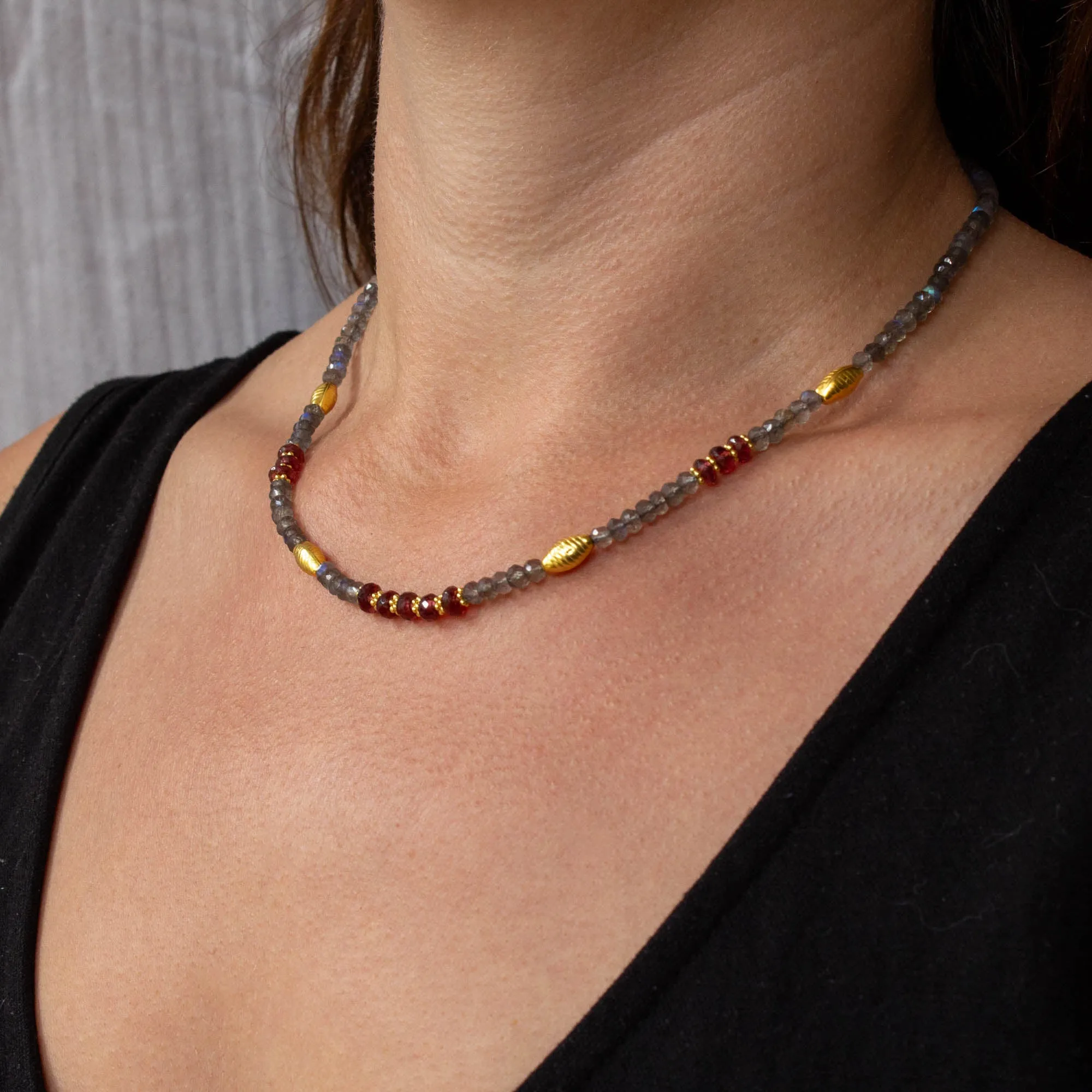 Labradorite and Garnet Forrest Beaded Necklace