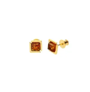 MILENA Elegant Amber Square Stud Earrings Gold Plated